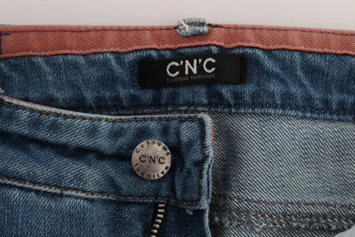 Costume National Blue Slim Fit Cropped Cotton Jeans