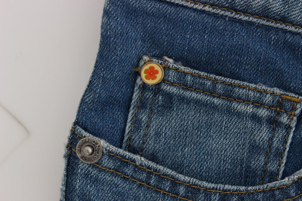 Costume National Blue Slim Fit Cropped Cotton Jeans