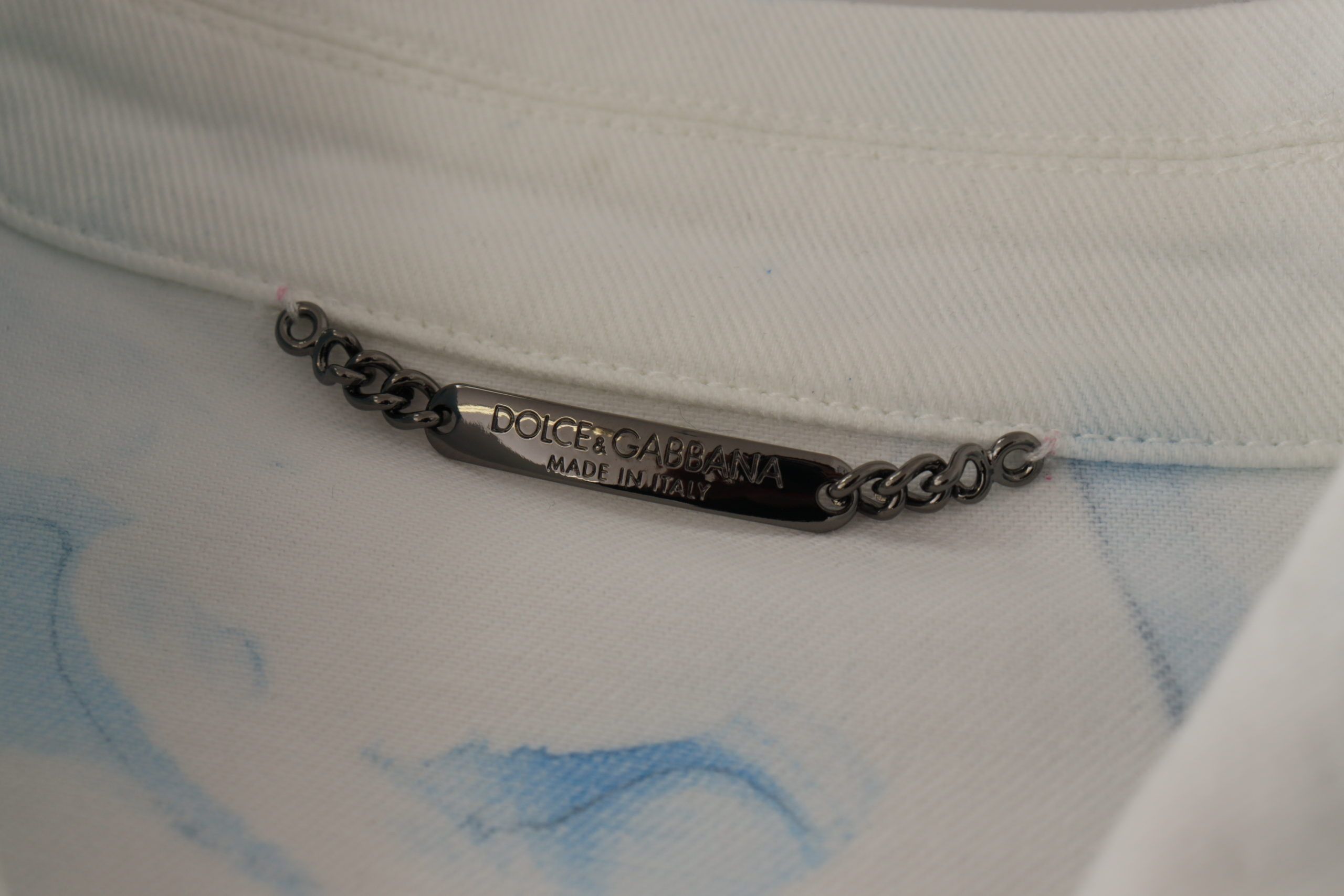 Dolce & Gabbana White Cotton Denim Jacket with Logo Embroidery
