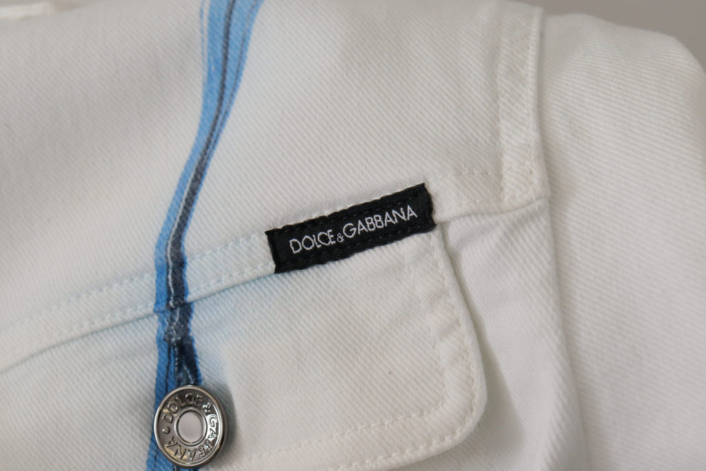 Dolce & Gabbana Weiße Denim-Jacke mit Logo-Stickerei aus Baumwolle