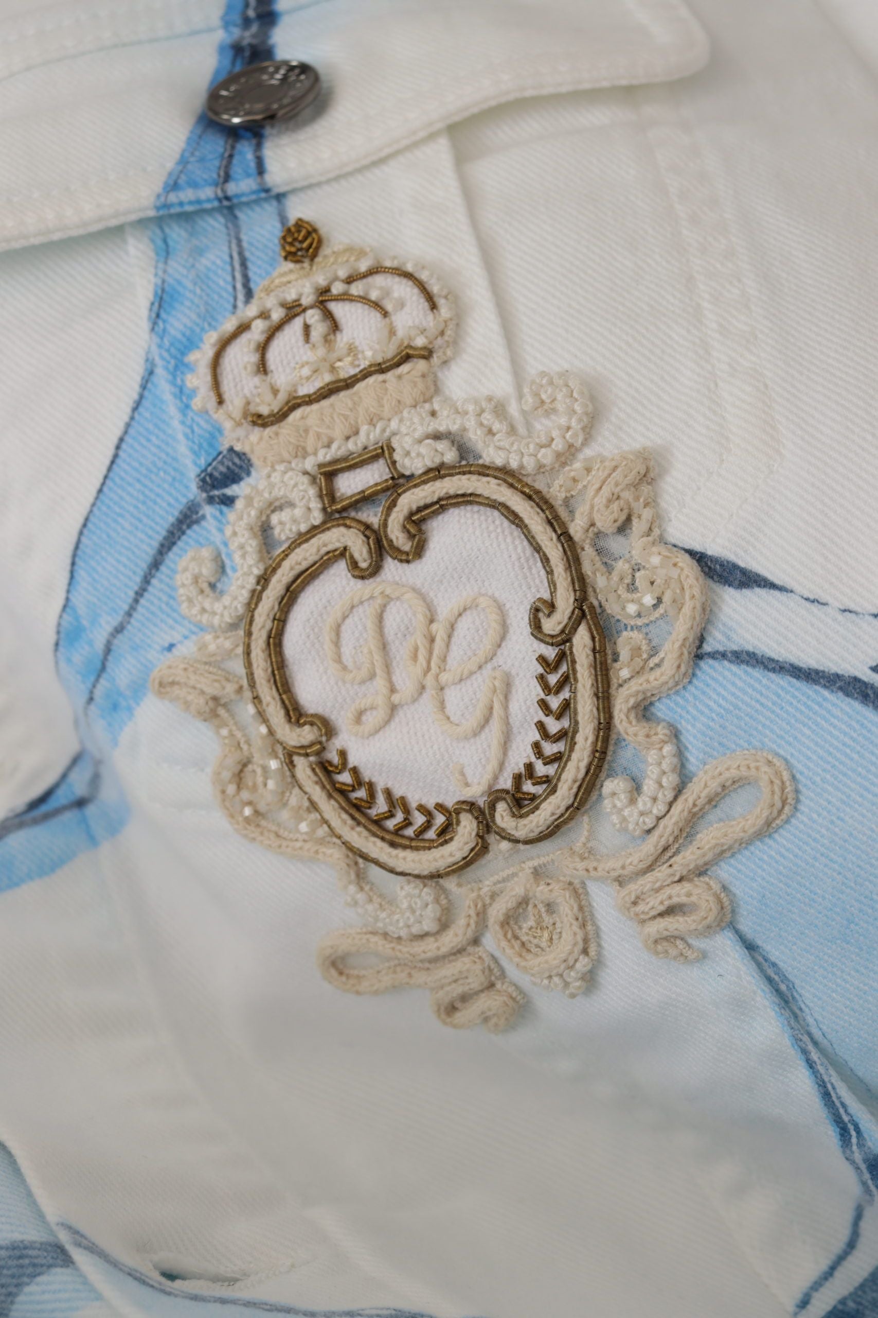 Dolce & Gabbana White Cotton Denim Jacket with Logo Embroidery