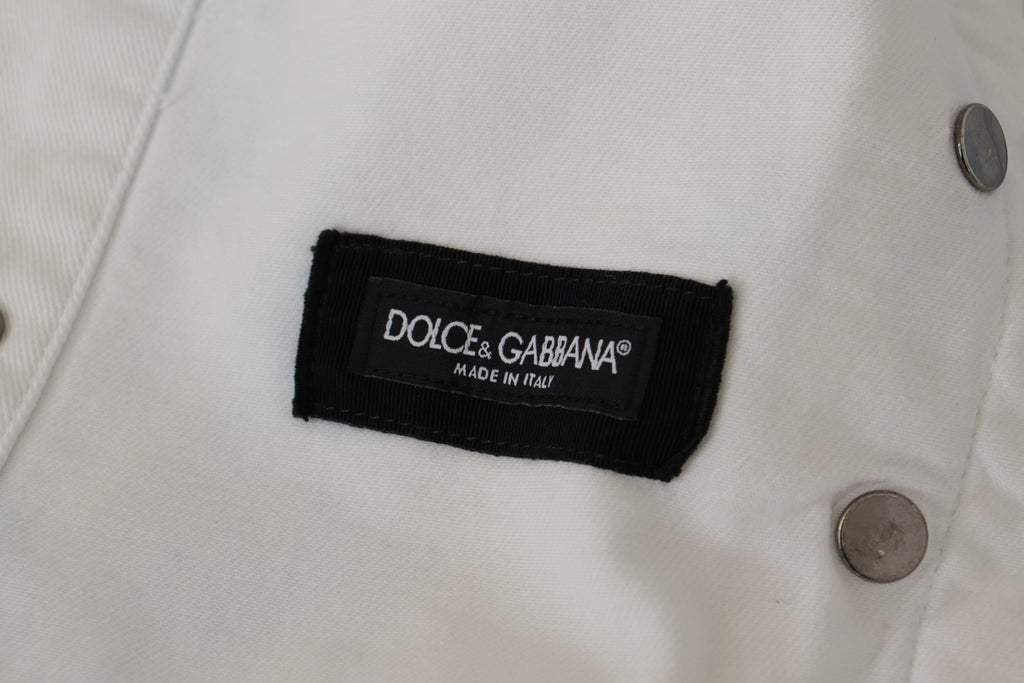 Dolce & Gabbana Weiße Denim-Jacke mit Logo-Stickerei aus Baumwolle