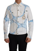 Dolce & Gabbana White Cotton Denim Jacket with Logo Embroidery