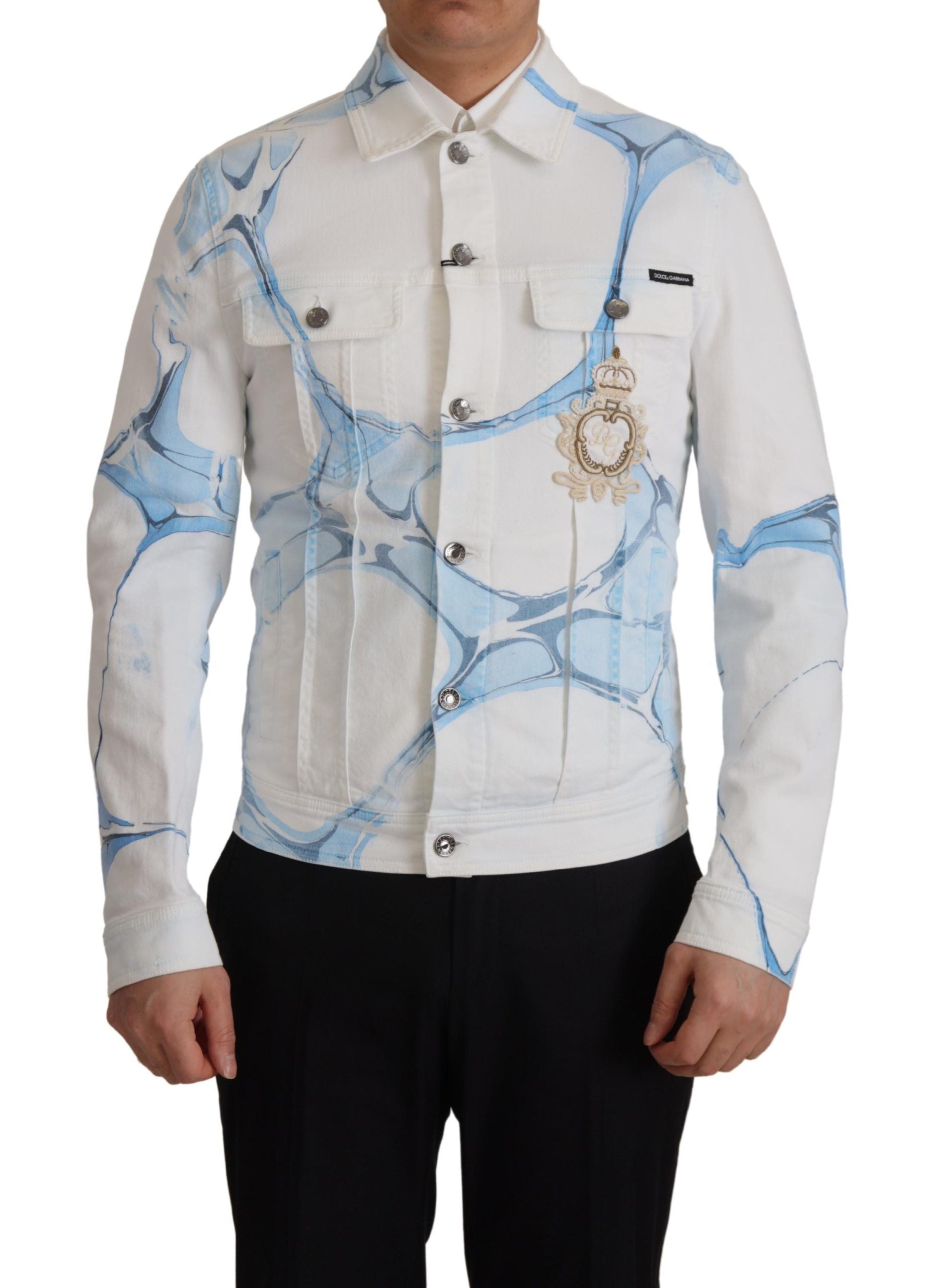 Dolce & Gabbana White Cotton Denim Jacket with Logo Embroidery