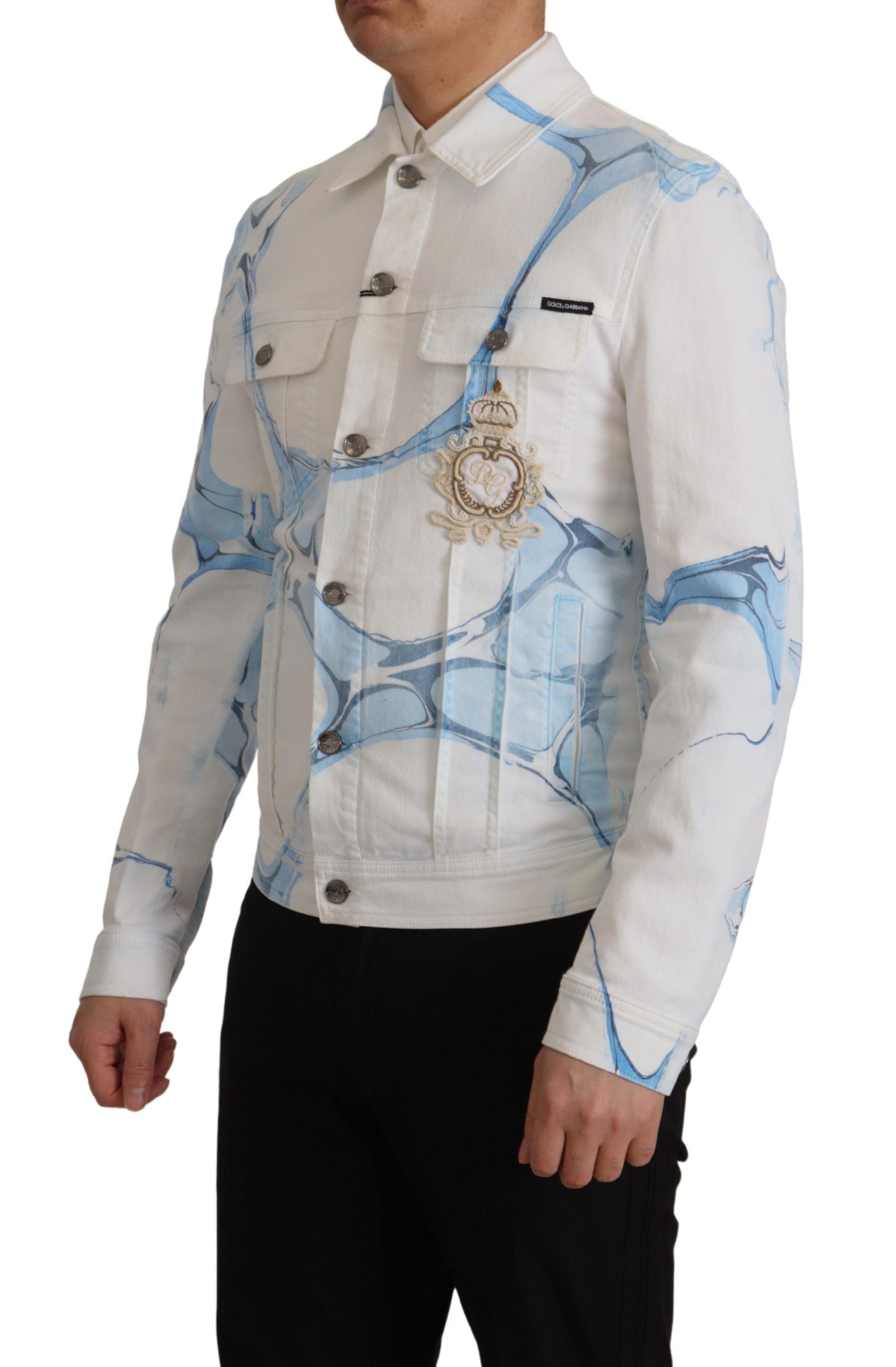 Dolce & Gabbana White Cotton Denim Jacket with Logo Embroidery