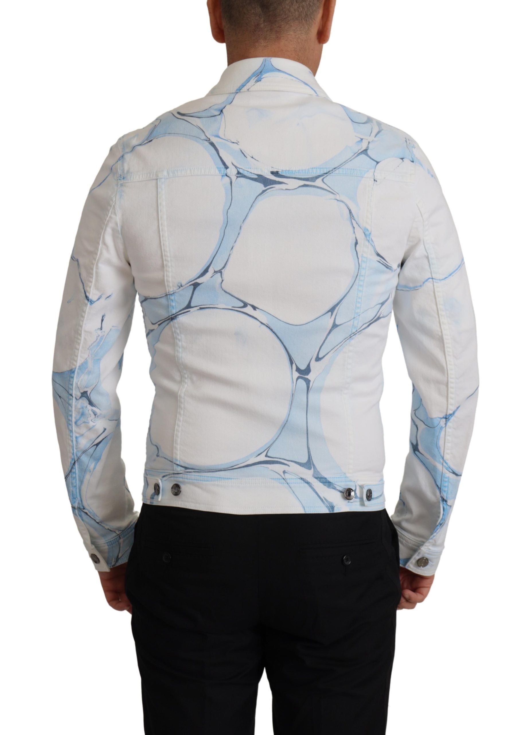 Dolce & Gabbana White Cotton Denim Jacket with Logo Embroidery