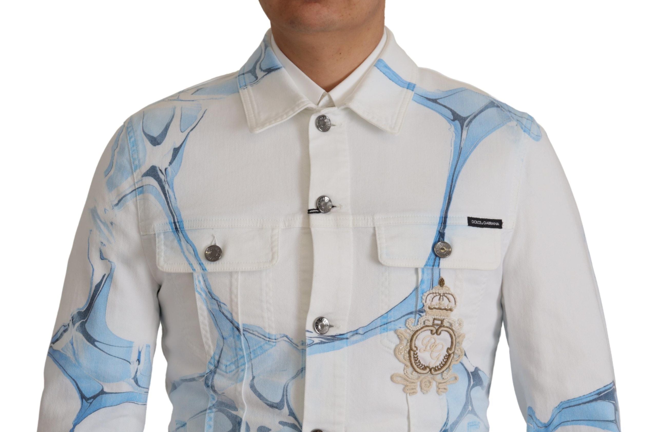 Dolce & Gabbana White Cotton Denim Jacket with Logo Embroidery