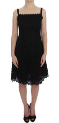 Dolce & Gabbana Schwarzes geblümtes knielanges Spitzen-Shift-Kleid