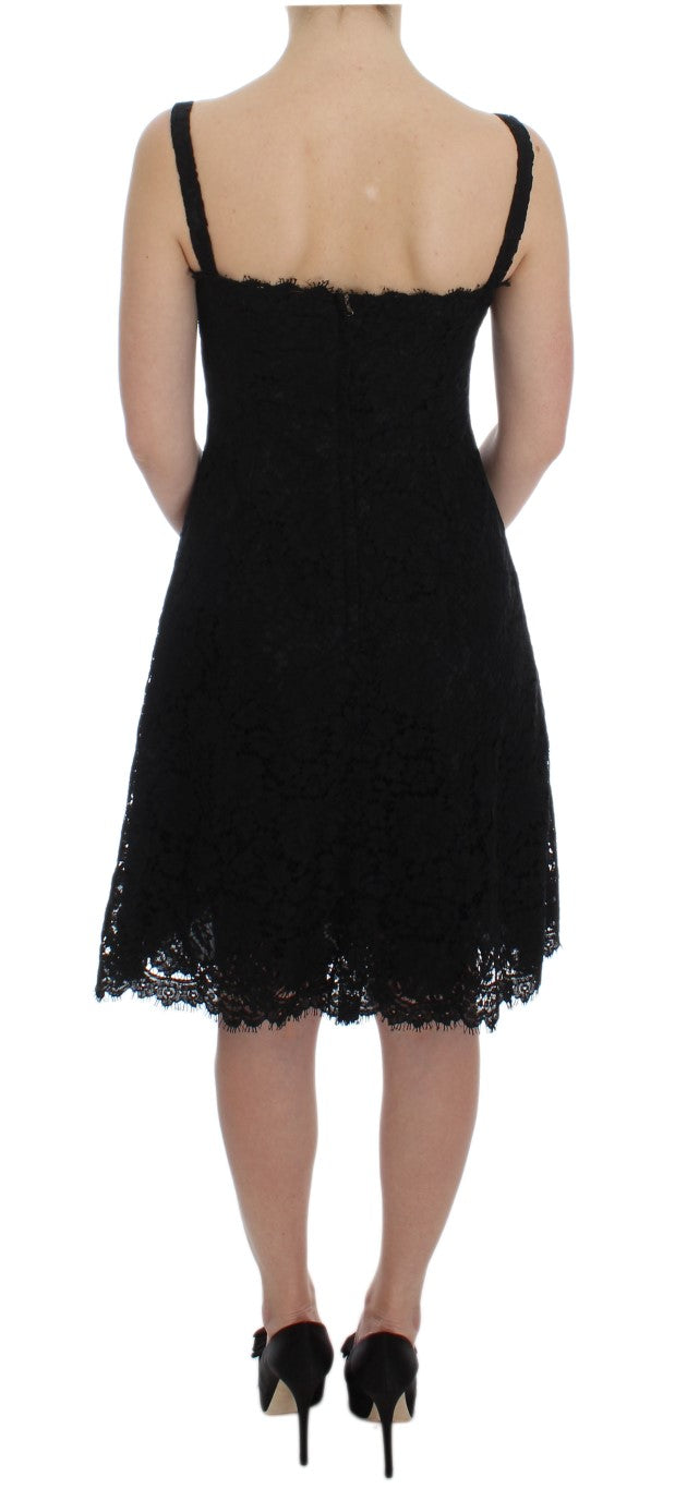 Dolce & Gabbana Schwarzes geblümtes knielanges Spitzen-Shift-Kleid