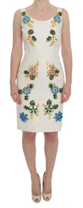 Dolce & Gabbana Weißes Brokat-Kristall-Etuikleid