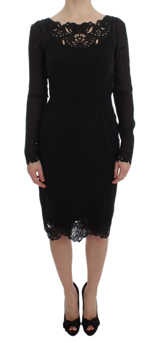 Dolce & Gabbana Schwarzes Seiden-Stretch-Etuikleid