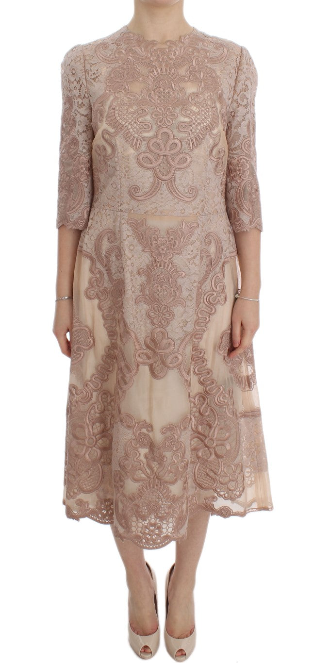 Dolce & Gabbana Rosa Seidenspitze Ricamo Etuikleid