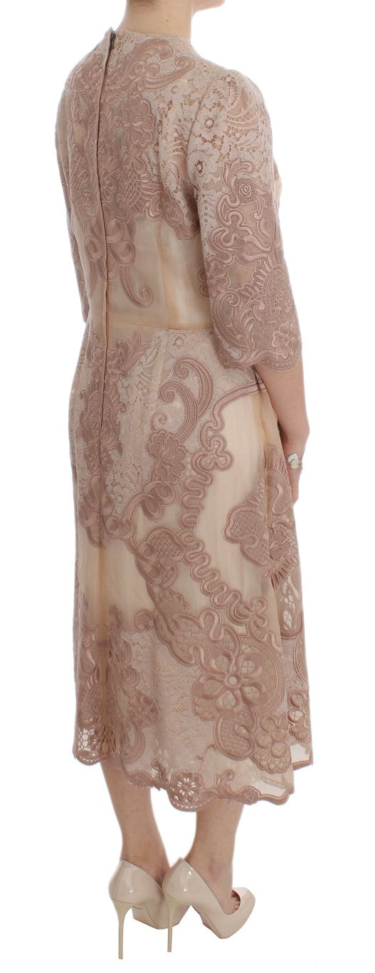 Dolce & Gabbana Rosa Seidenspitze Ricamo Etuikleid