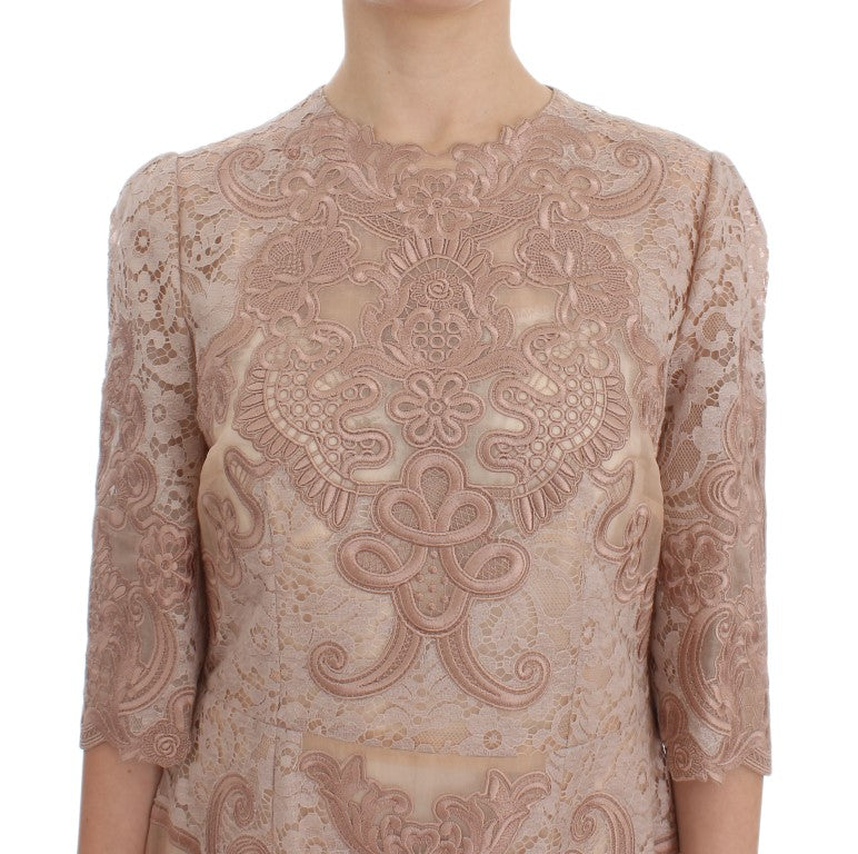 Dolce & Gabbana Rosa Seidenspitze Ricamo Etuikleid