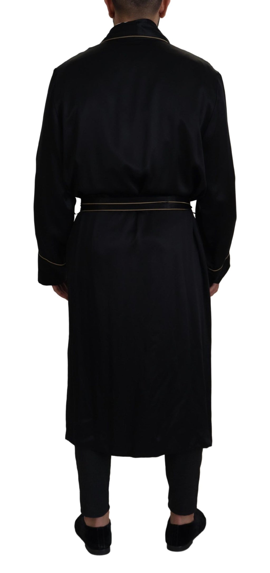 Dolce & Gabbana Schwarzer Robenmantel aus 100% Seide Wickeljacke