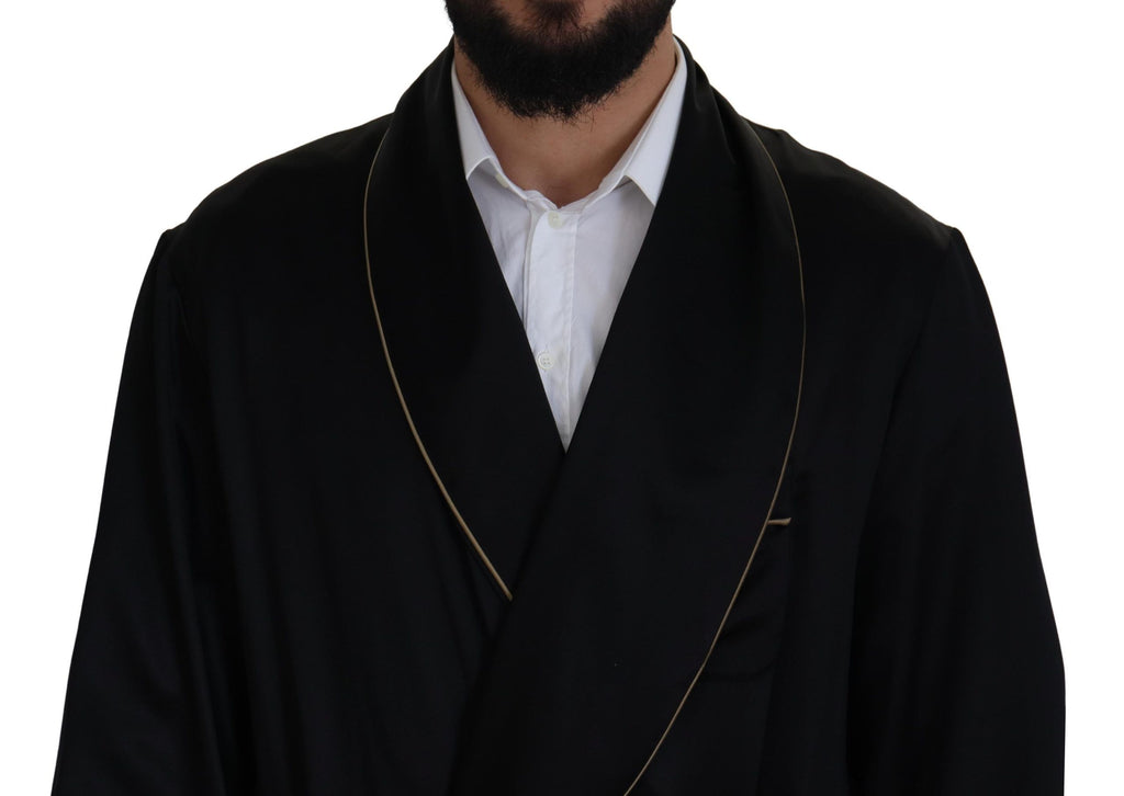 Dolce & Gabbana Schwarzer Robenmantel aus 100% Seide Wickeljacke