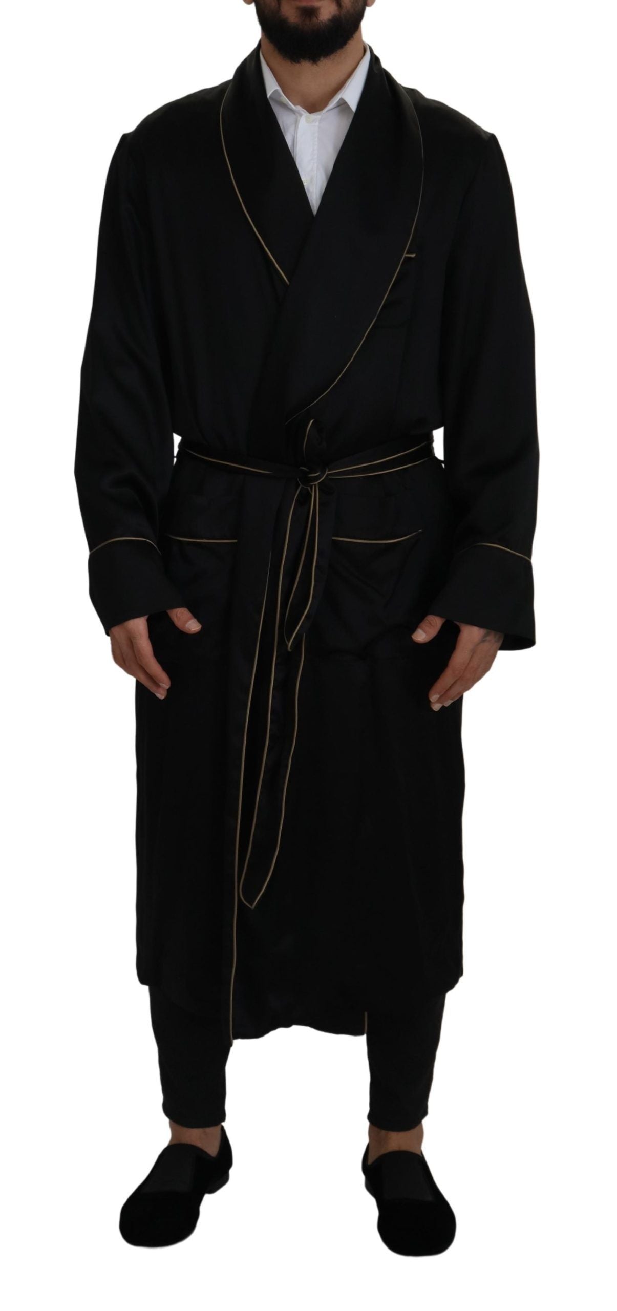 Dolce & Gabbana Schwarzer Robenmantel aus 100% Seide Wickeljacke