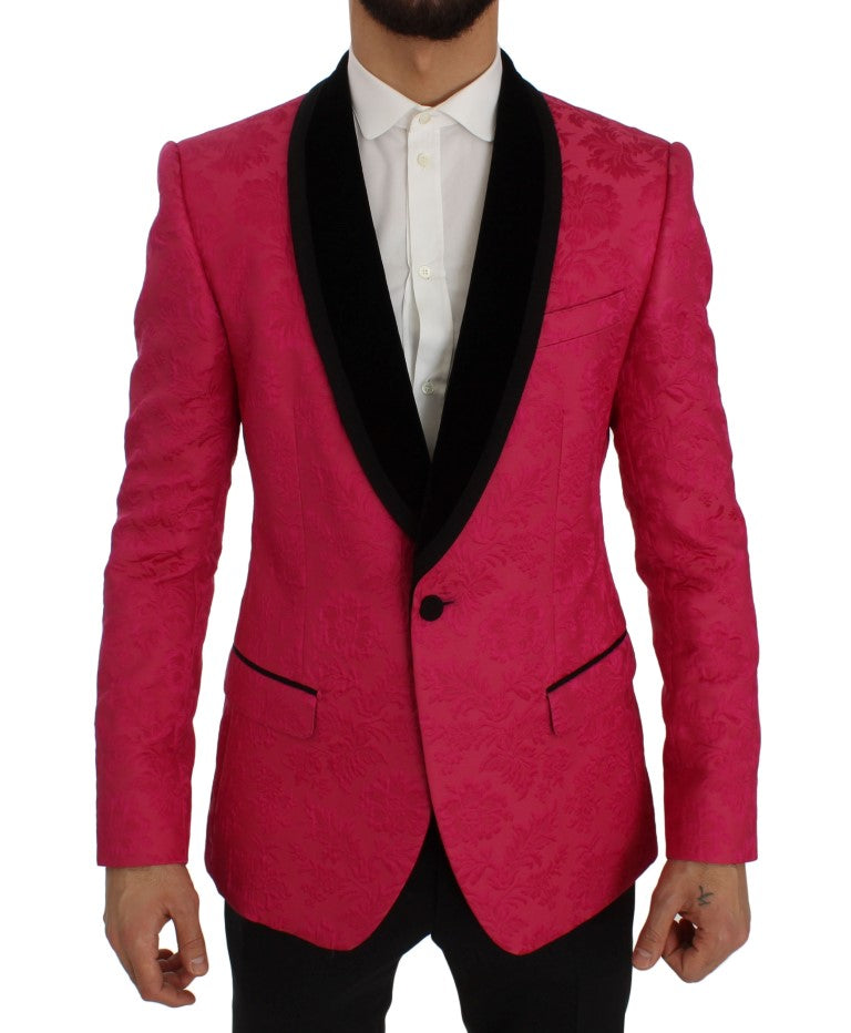 Dolce & Gabbana Rosa Brokatjacke mit Blumenmuster und schmalem Blazer