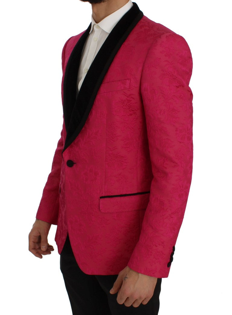 Dolce & Gabbana Rosa Brokatjacke mit Blumenmuster und schmalem Blazer