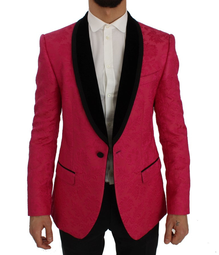 Dolce & Gabbana Rosa Brokatjacke mit Blumenmuster und schmalem Blazer