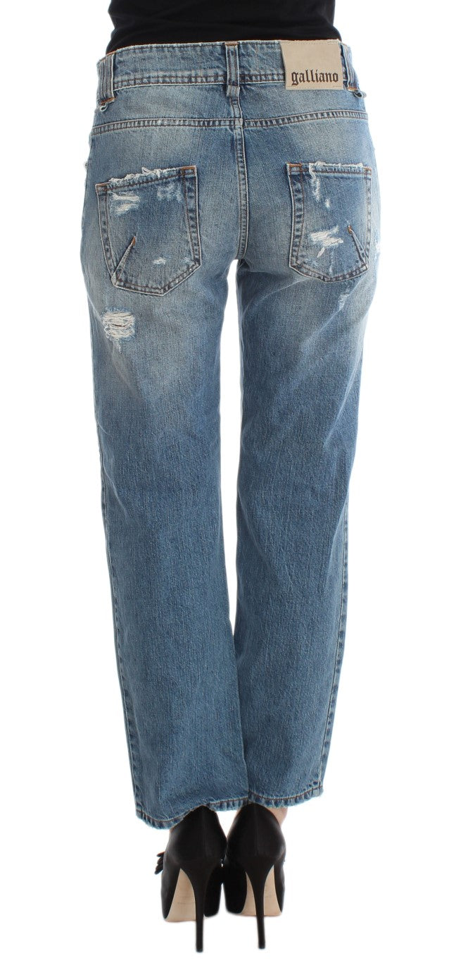 John Galliano Blue Washed Cotton Boyfriend-Fit Cropped Jeans