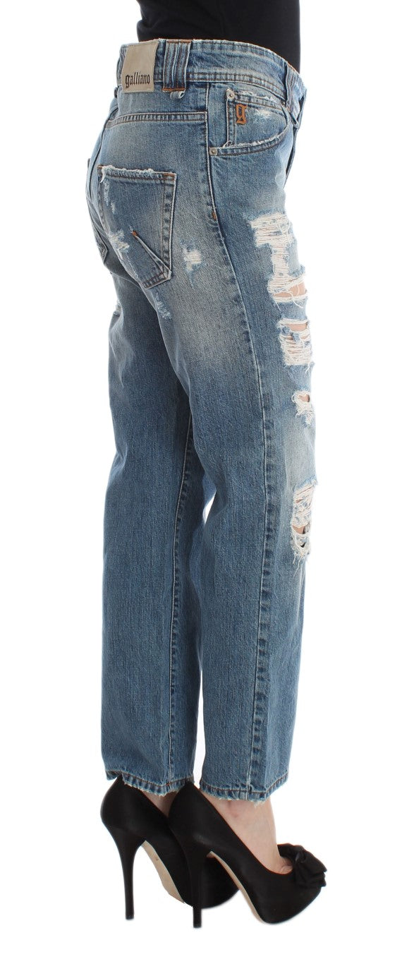 John Galliano Blue Washed Cotton Boyfriend-Fit Cropped Jeans