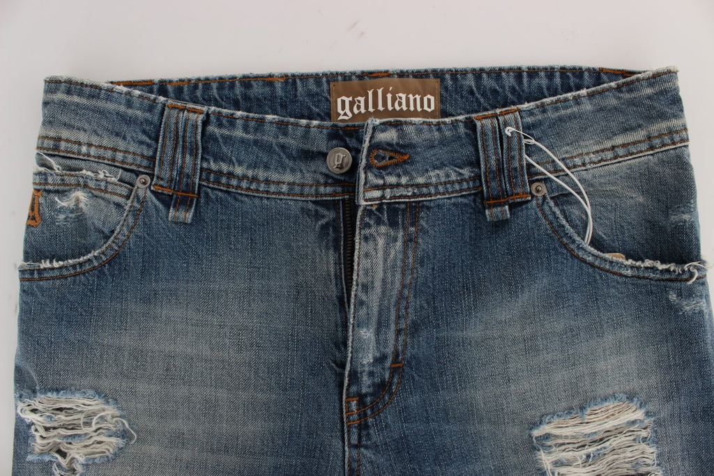John Galliano Blue Washed Cotton Boyfriend-Fit Cropped Jeans