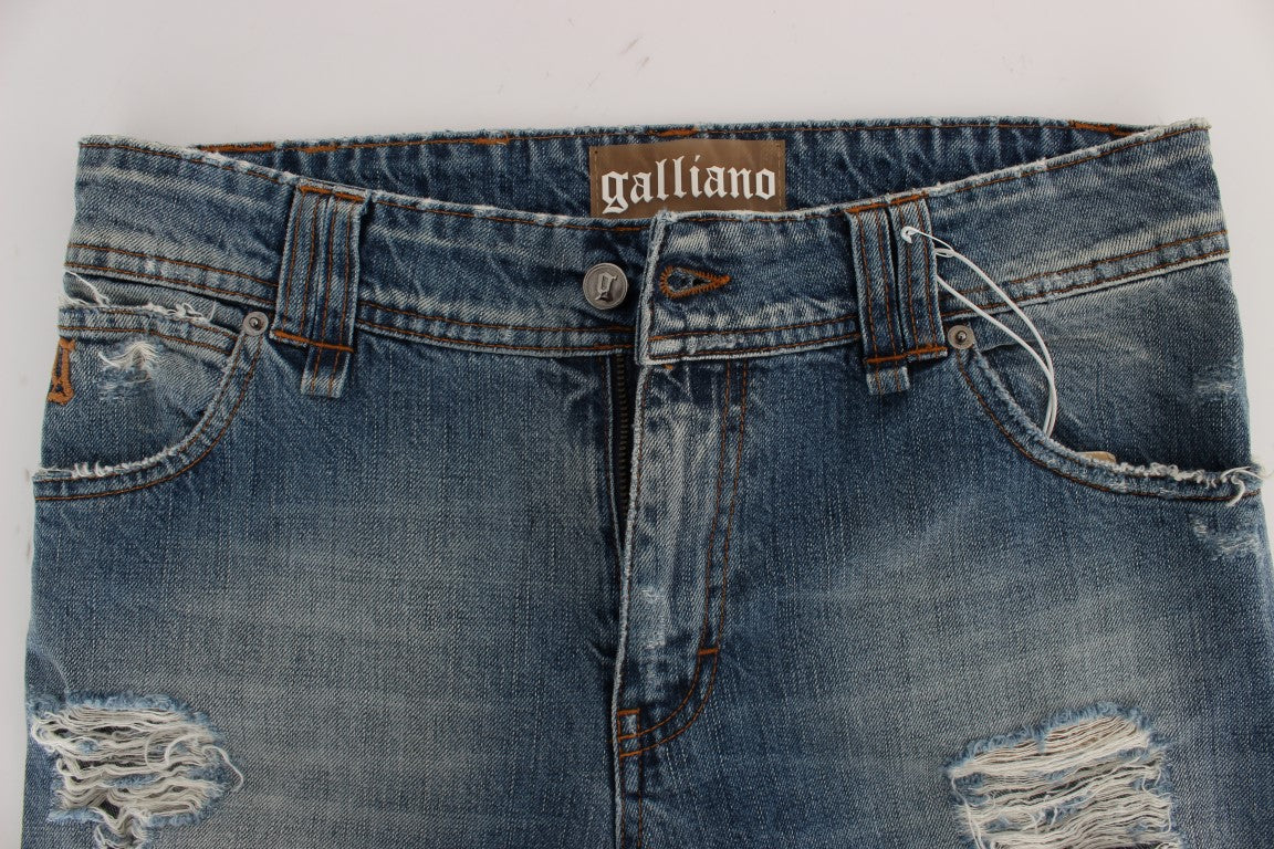 John Galliano Blue Washed Cotton Boyfriend-Fit Cropped Jeans