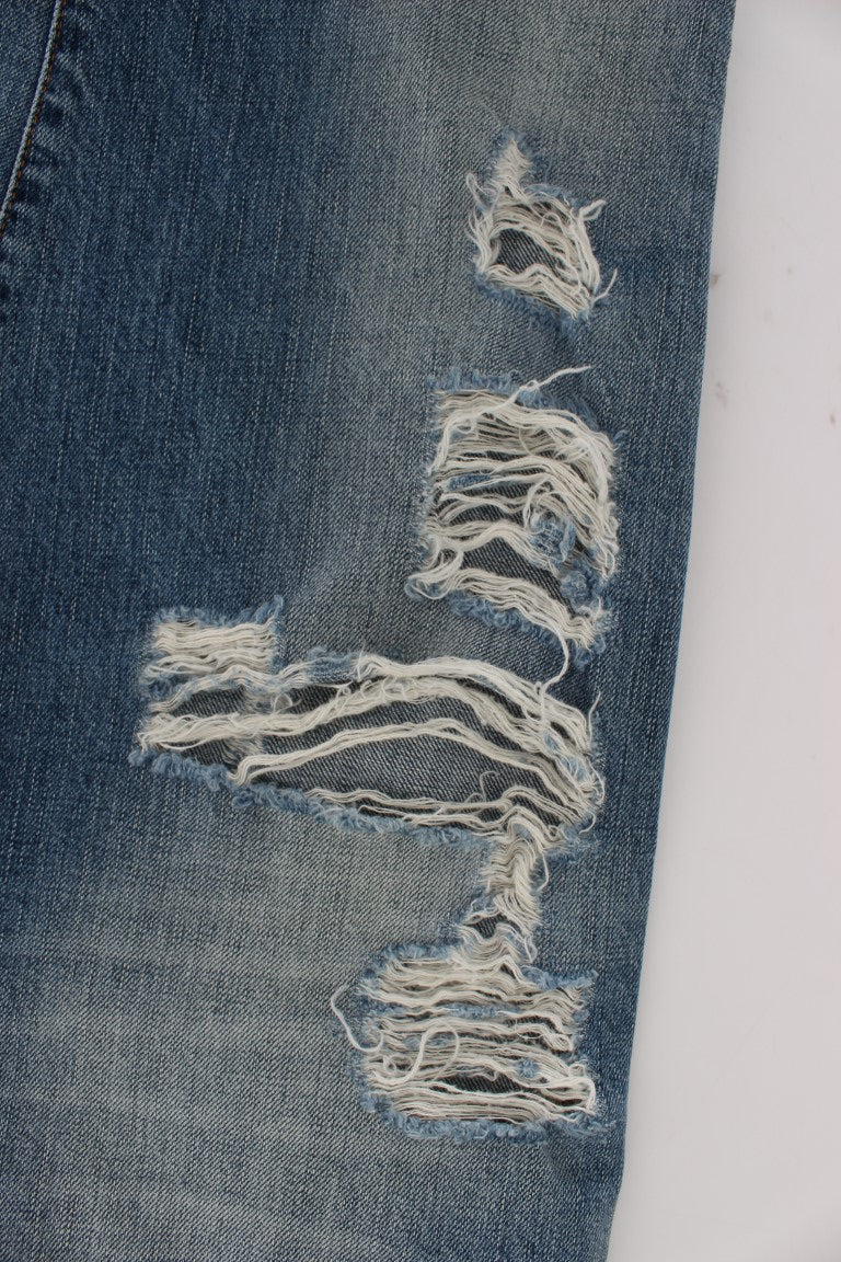 John Galliano Blue Washed Cotton Boyfriend-Fit Cropped Jeans