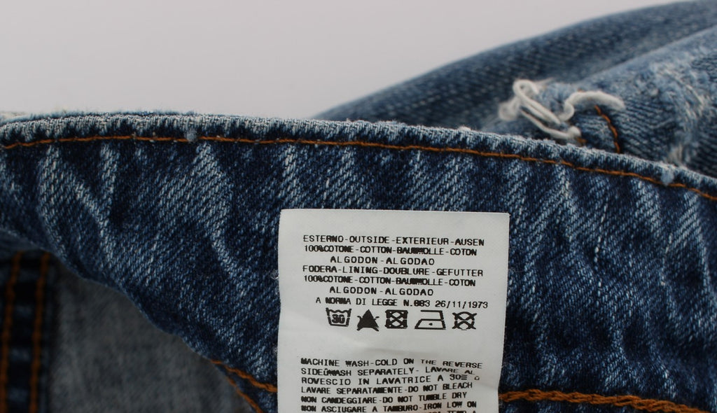 John Galliano Blue Washed Cotton Boyfriend-Fit Cropped Jeans