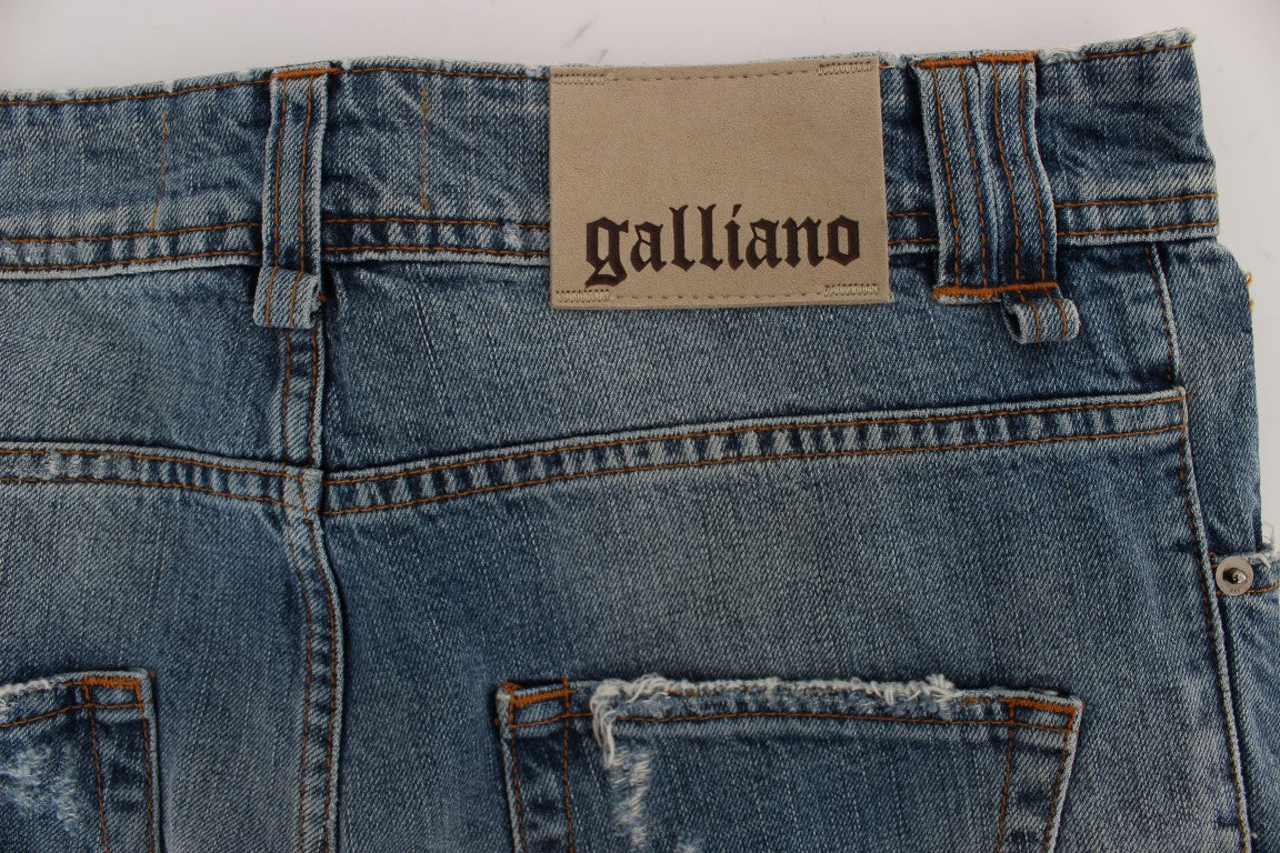 John Galliano Blue Washed Cotton Boyfriend-Fit Cropped Jeans