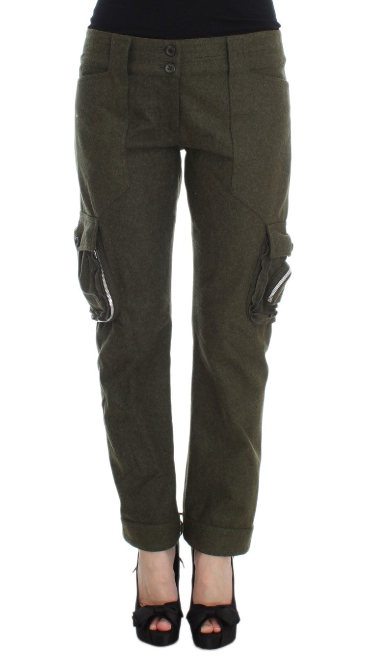 Ermanno Scervino Green Wool Blend Loose Fit Cargo Trousers