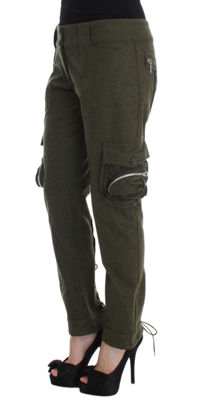Ermanno Scervino Green Wool Blend Loose Fit Cargo Trousers