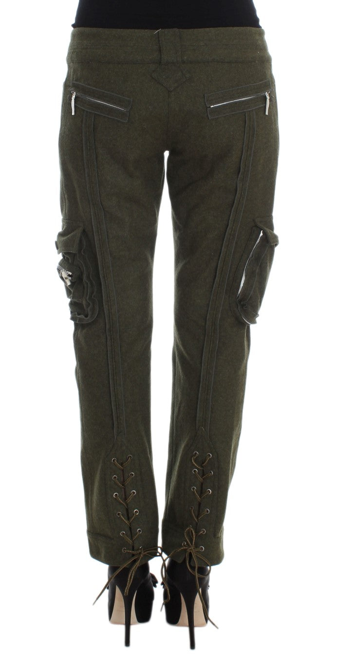 Ermanno Scervino Green Wool Blend Loose Fit Cargo Trousers