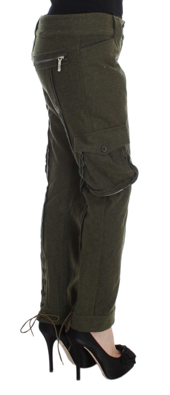 Ermanno Scervino Green Wool Blend Loose Fit Cargo Trousers