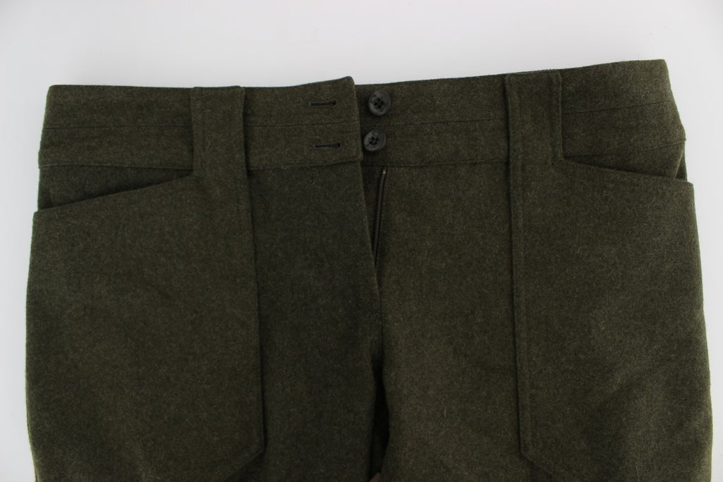 Ermanno Scervino Green Wool Blend Loose Fit Cargo Trousers