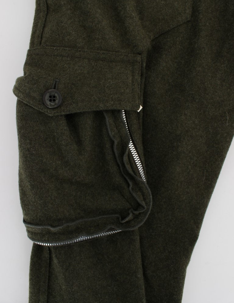 Ermanno Scervino Green Wool Blend Loose Fit Cargo Trousers