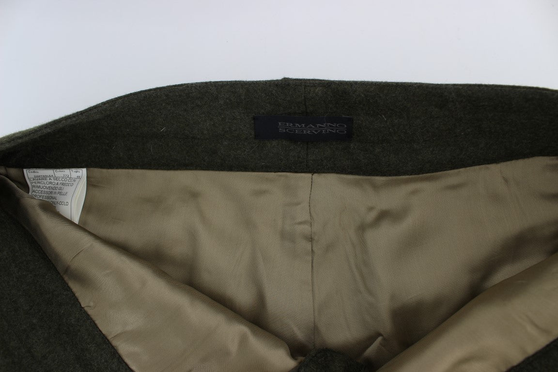 Ermanno Scervino Green Wool Blend Loose Fit Cargo Trousers