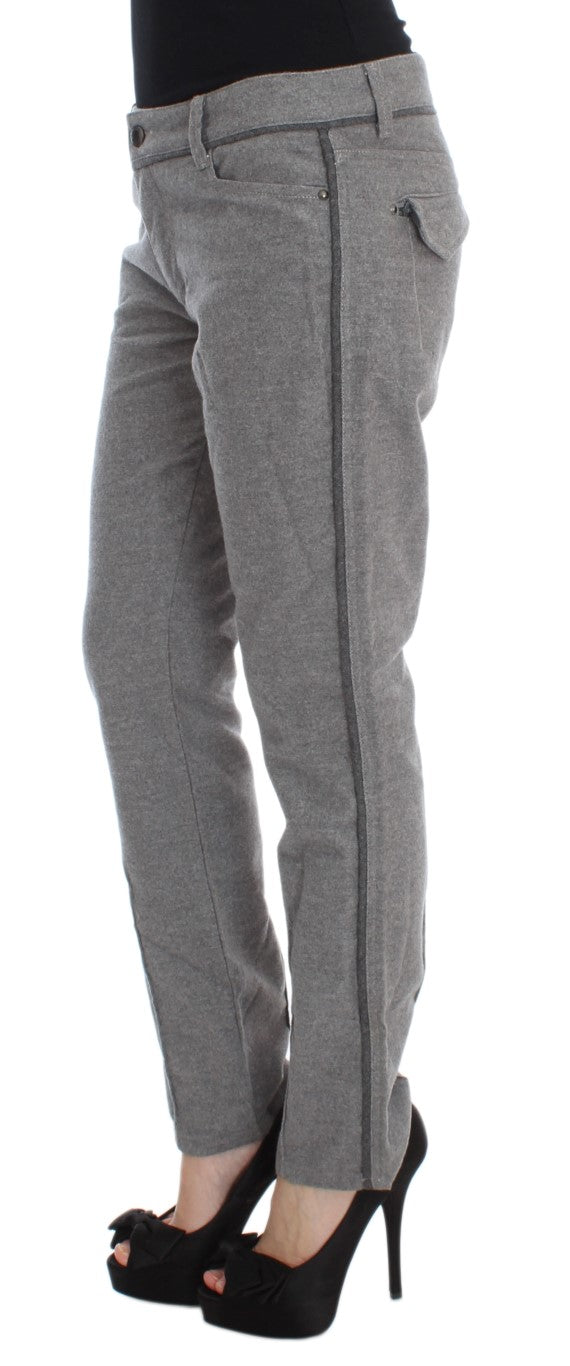 Ermanno Scervino Gray Cotton Straight Fit Casual Trousers