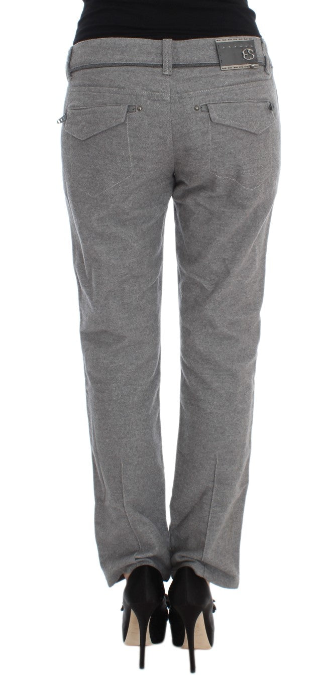 Ermanno Scervino Gray Cotton Straight Fit Casual Trousers