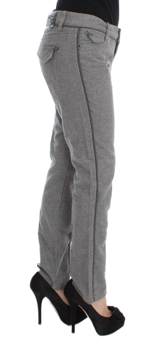 Ermanno Scervino Gray Cotton Straight Fit Casual Trousers