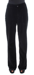 Ermanno Scervino Black Velvet Cotton Straight Leg Trousers