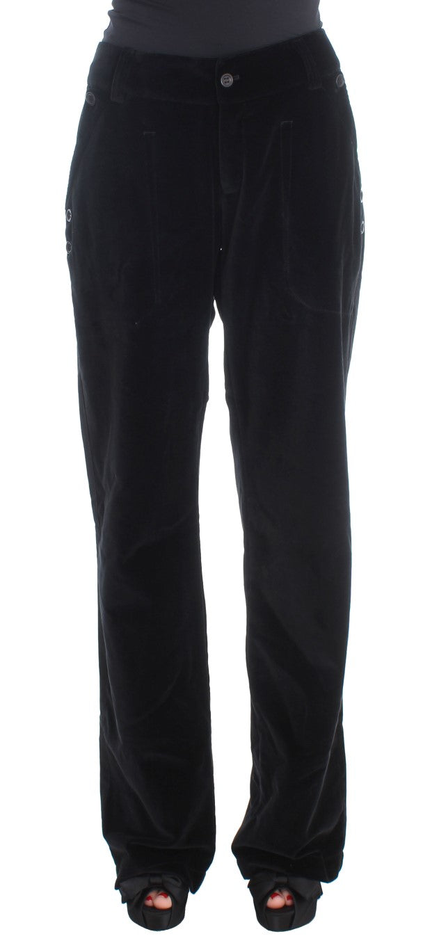 Ermanno Scervino Black Velvet Cotton Straight Leg Trousers