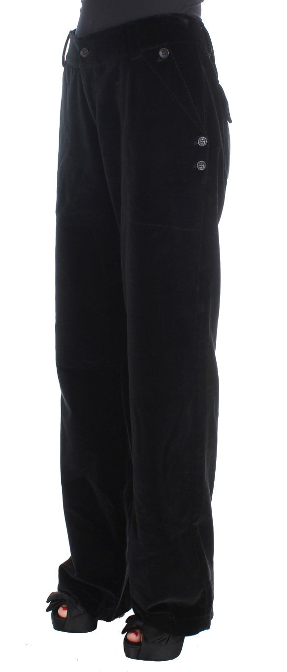 Ermanno Scervino Black Velvet Cotton Straight Leg Trousers