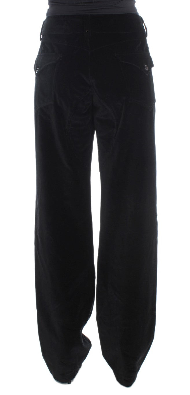 Ermanno Scervino Black Velvet Cotton Straight Leg Trousers
