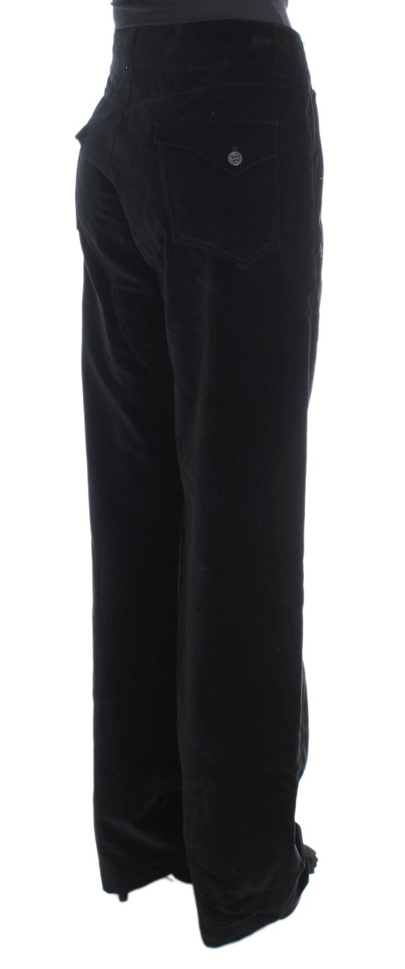 Ermanno Scervino Black Velvet Cotton Straight Leg Trousers