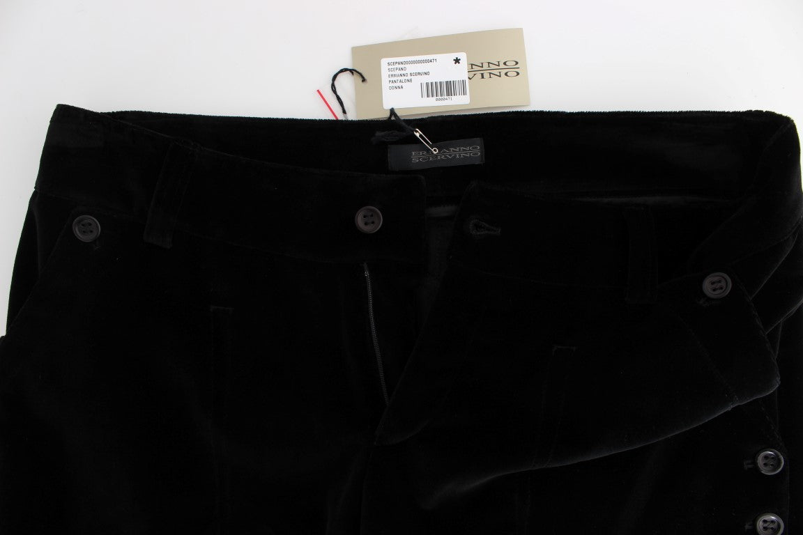 Ermanno Scervino Black Velvet Cotton Straight Leg Trousers