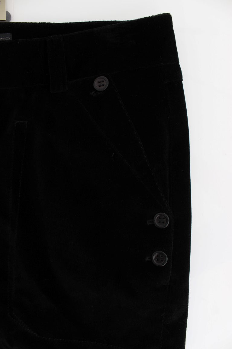 Ermanno Scervino Black Velvet Cotton Straight Leg Trousers