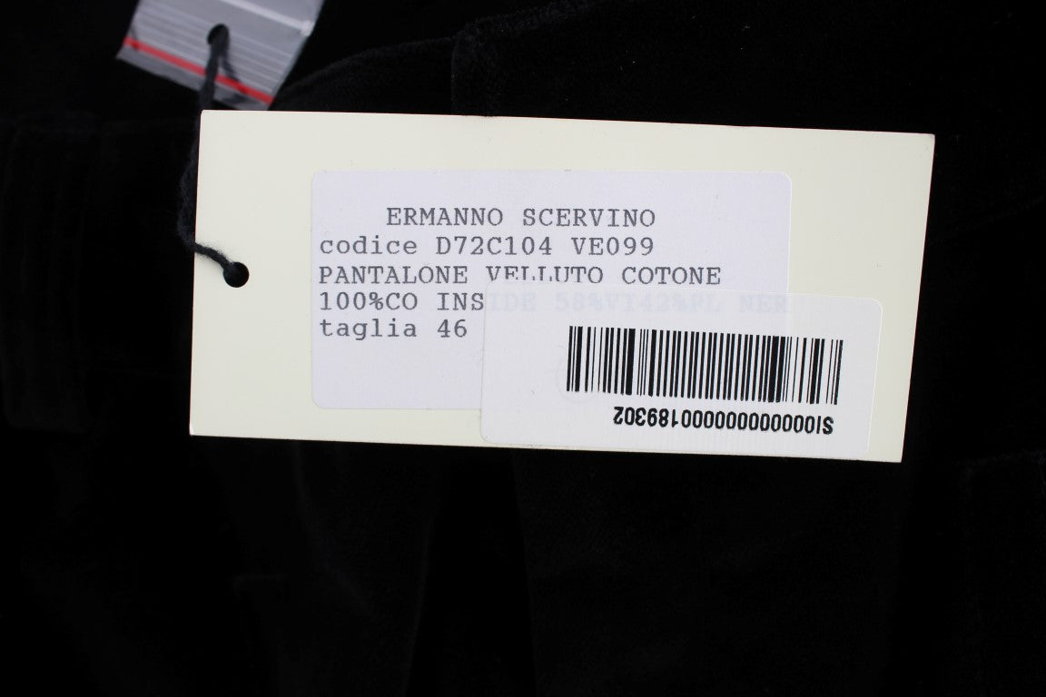 Ermanno Scervino Black Velvet Cotton Straight Leg Trousers