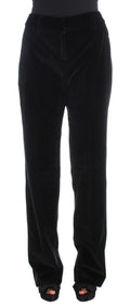Ermanno Scervino Schwarze Samt-Baumwoll-Hose mit geraden Beinen